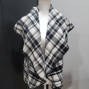 Black and White Plaid Open Vest